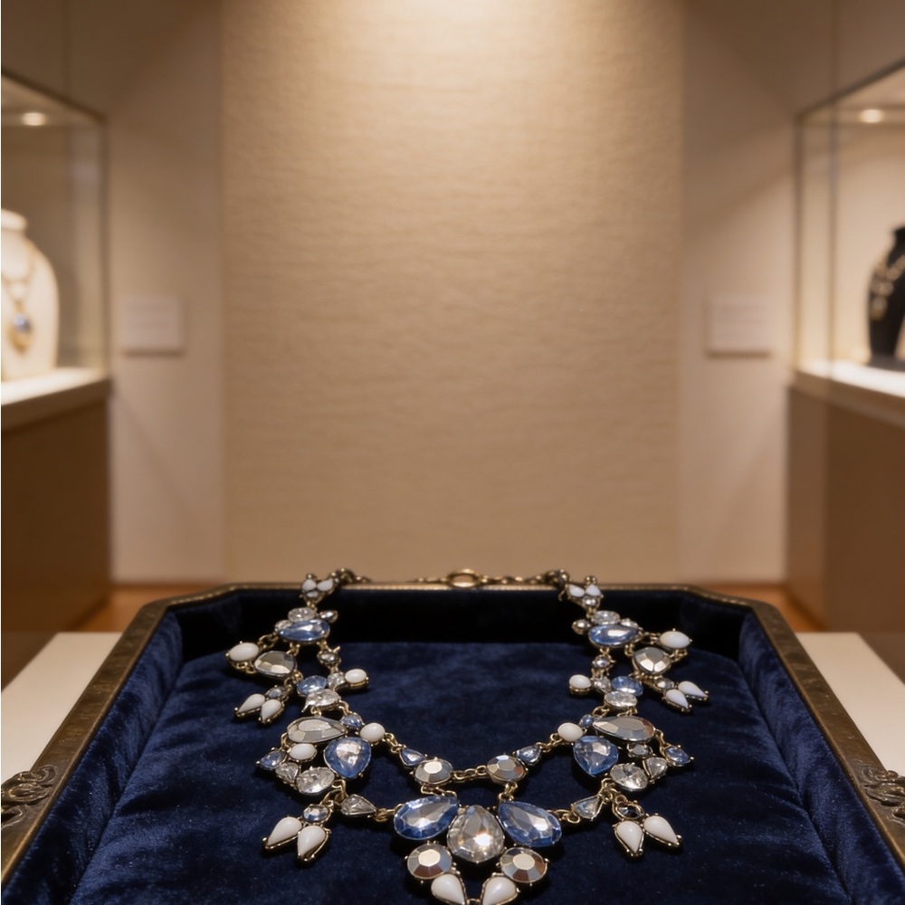Statement Multi-Gem Necklace in Light Blue and White